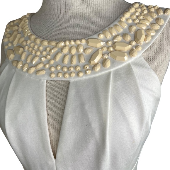 Trina Turk Ivory White Knit Cocktail Sheath Dress Faceted Beaded Neckline 4 NWT - Picture 3 of 15